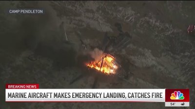 Military helicopter makes emergency landing, catches fire in Camp Pendleton