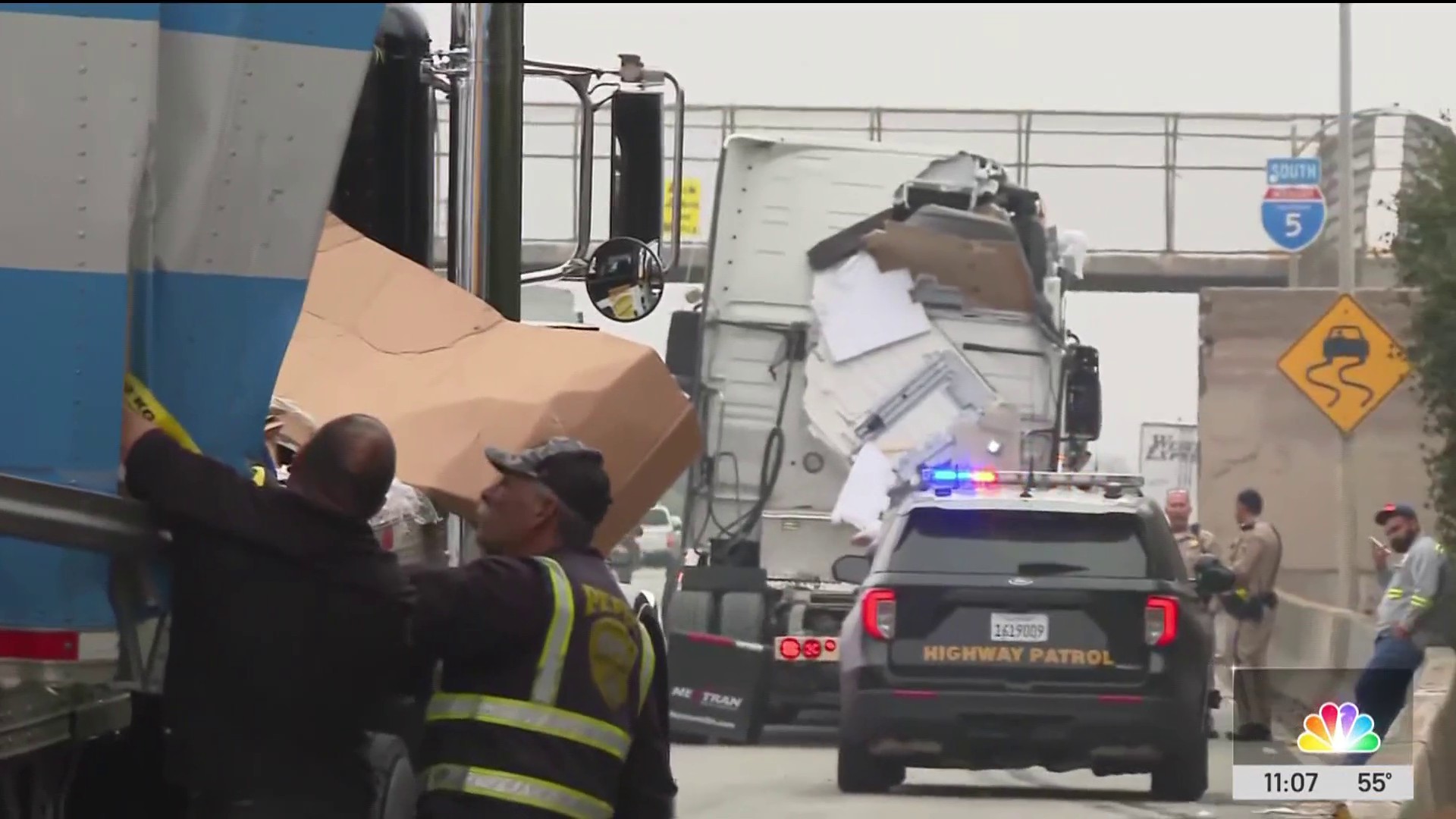 Packages scattered on 5 Freeway in East LA Amazon truck crash