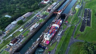 FILE – A cargo ship traverses the Agua Clara Locks of the Panama Canal in Colon, Panama, Sept. 2, 2024.