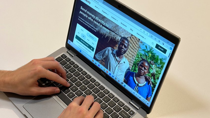 The website for the nonprofit GiveDirectly is displayed on a laptop on Nov. 26, 2024 in New York.