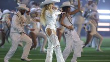 HOUSTON, TEXAS - DECEMBER 25: Beyoncé performs with daughter, Blue Ivy, during the halftime show for the game between the Baltimore Ravens and the Houston Texans at NRG Stadium on December 25, 2024 in Houston, Texas. (Photo by Alex Slitz/Getty Images)