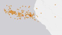 A USGS map shows earthquakes off the shore of Northern California during a nearly 24-hour period from Thursday Dec. 6 to Friday Dec. 7, 2024.