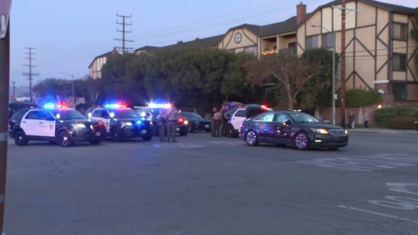 A driver is arrested after a pursuit and standoff in North Hollywood on Monday, Dec. 16, 2024.