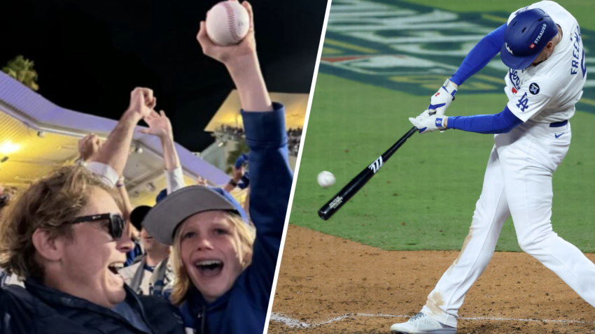 A 10-year-old boy who ended up with the World Series Game 1 grand slam ball hit by Freddie Freeman is pictured (left).