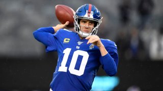 Eli Manning #10 of the New York Giants warms up prior to the game against the Philadelphia Eagles at MetLife Stadium on Dec. 29, 2019 in East Rutherford, New Jersey.