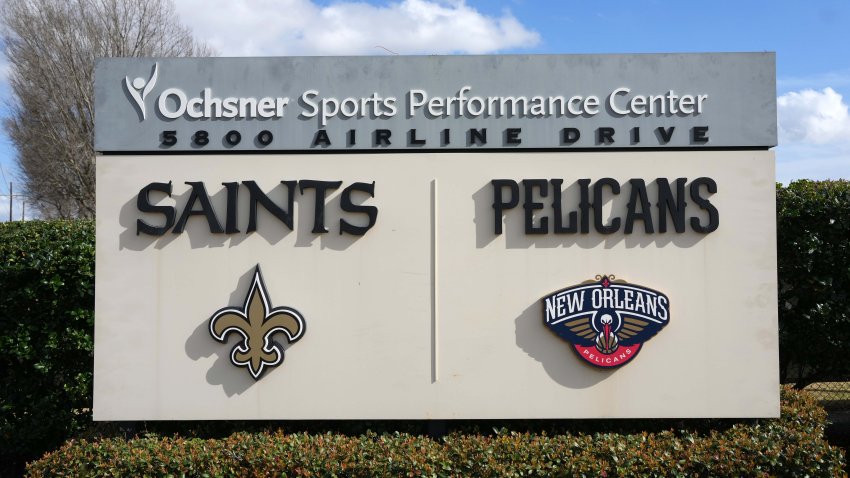 A sign at the entrance to the New Orleans Saints and New Orleans Pelicans training and practice facility