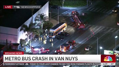 Metro bus crash in Van Nuys involving two other cars