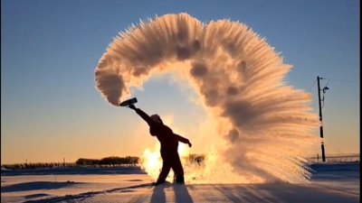 Sub-zero temps freeze water instantly in Canada