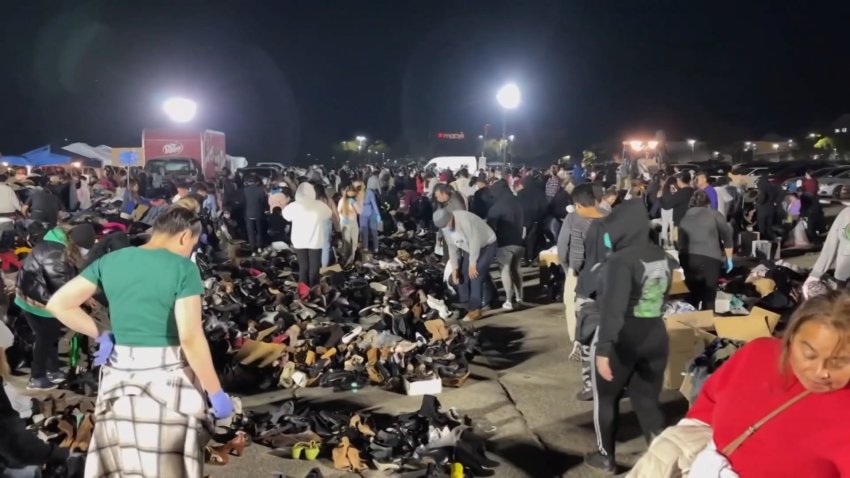 Aid workers collecting supplies for the California wildfires.