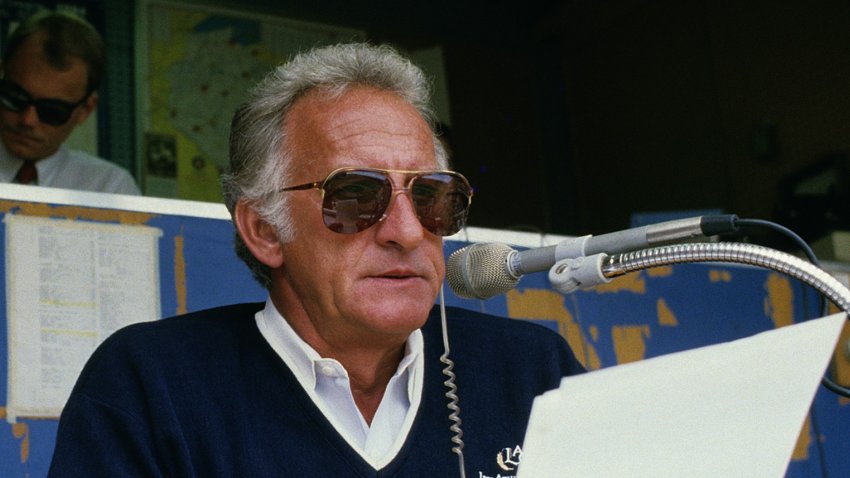 Bob Uecker in a press box