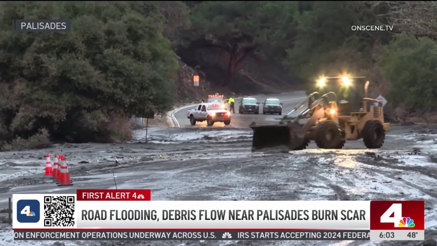 Road flooding, debris flow near Palisades burn scar