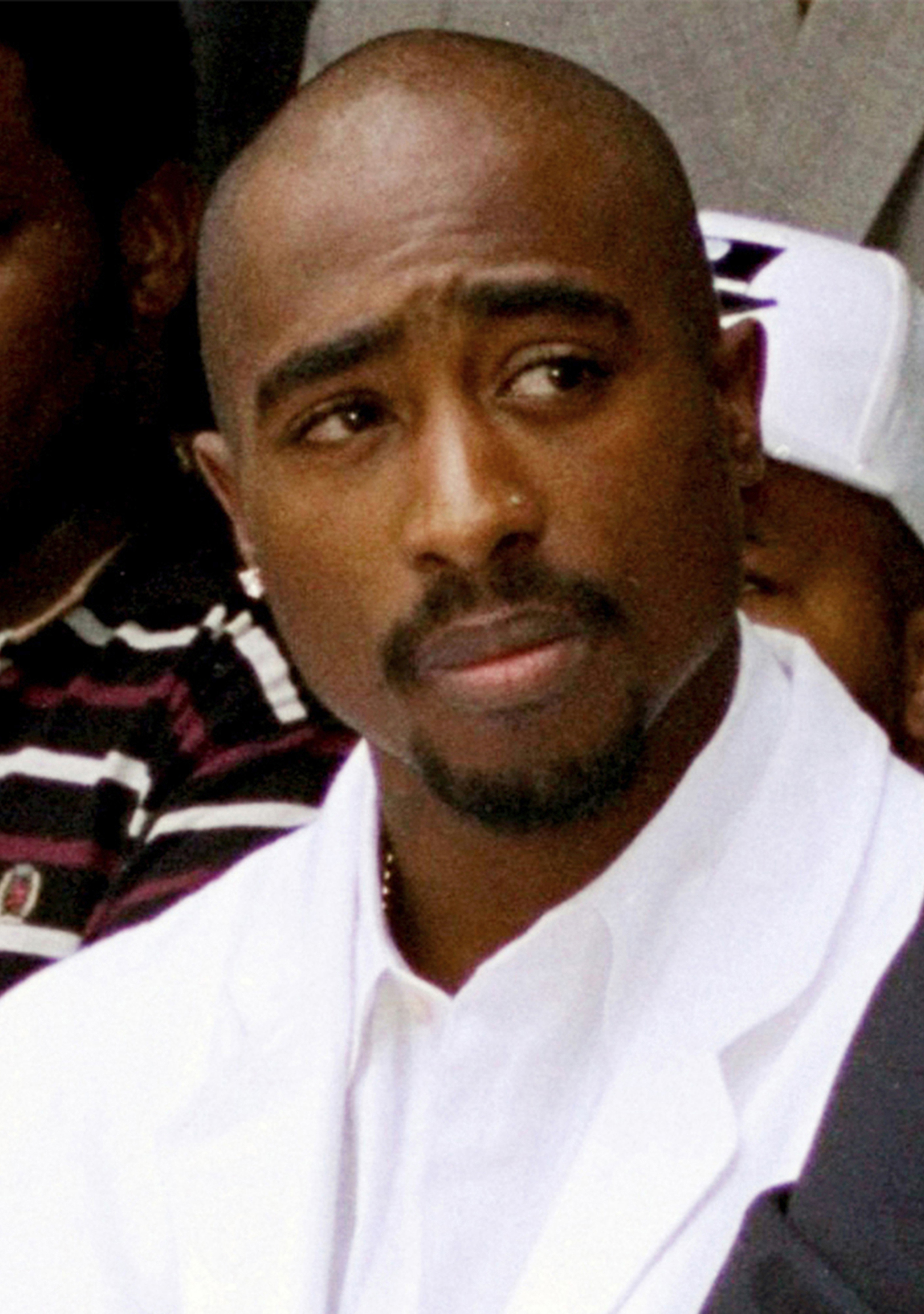 Rapper Tupac Shakur attends a voter registration event in South Central Los Angeles, Aug. 15, 1996.
