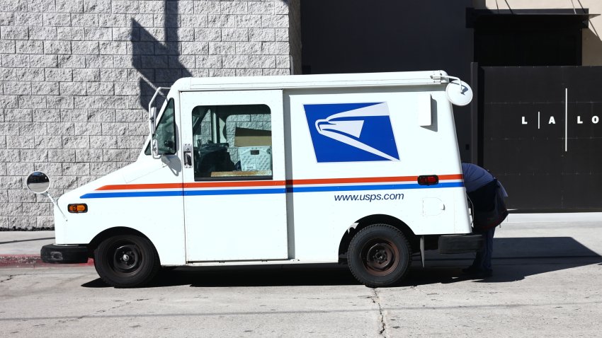 US Postal Service truck is seen in Los Angeles, United States on November 14, 2023. (Photo by Jakub Porzycki/NurPhoto via Getty Images)