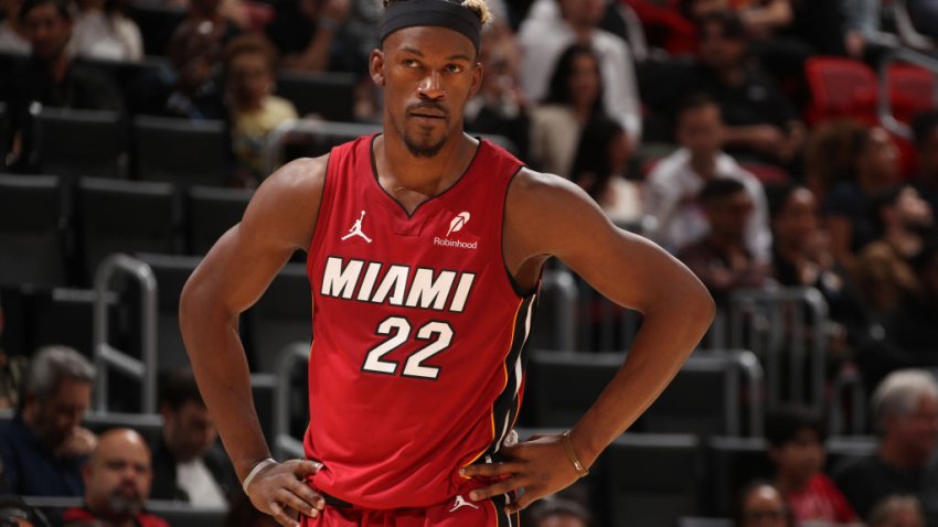 MIAMI, FL – JANUARY 21:  Jimmy Butler #22 of the Miami Heat during the game against the Portland Trail Blazers on January 21, 2025 at Kaseya Center in Miami, Florida. NOTE TO USER: User expressly acknowledges and agrees that, by downloading and or using this Photograph, user is consenting to the terms and conditions of the Getty Images License Agreement. Mandatory Copyright Notice: Copyright 2025 NBAE (Photo by Issac Baldizon/NBAE via Getty Images)