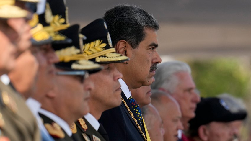 Venezuelan President Nicolas Maduro attends a military ceremony on his inauguration day for a third term in Caracas, Venezuela, Friday, Jan. 10, 2025.