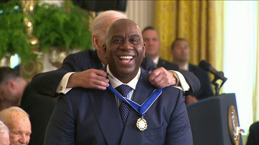 President Joe Biden places the Presidential Medal of Freedom at the White House Saturday Jan. 4, 2025.