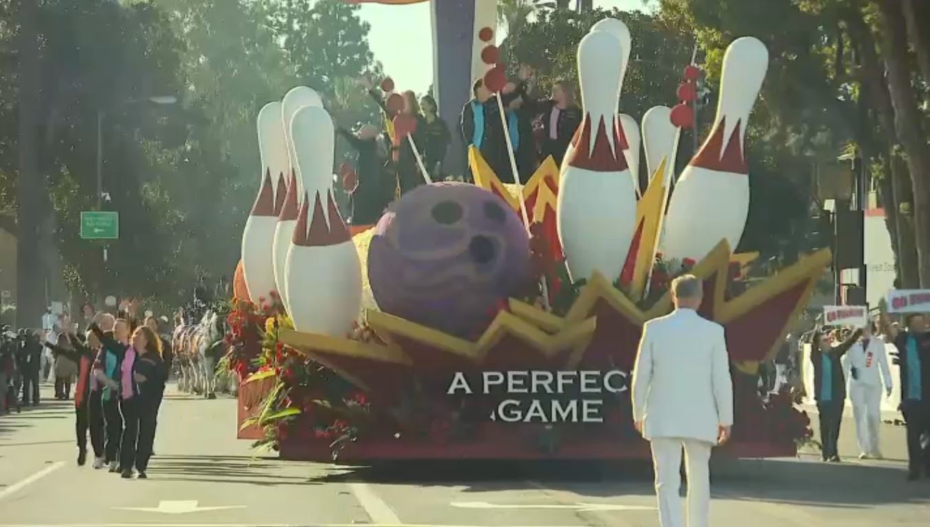 The "A Perfect Game"float is pictured in the Rose Parade in Pasadena Jan. 1, 2025. Credit: NBCLA