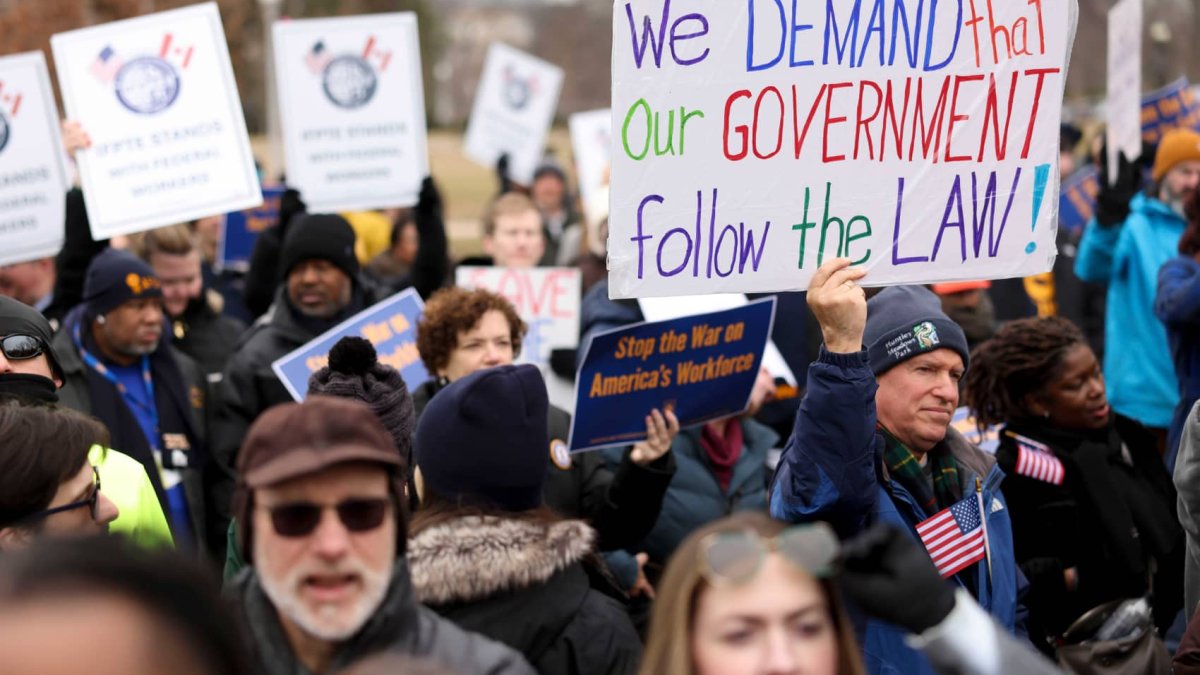 Worker Rally Unemployment spikes in Washington, D.C., as Trump and Musk begin ...