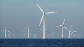 A view of the turbines at Orsted’s offshore wind farm near Nysted, Denmark, September 4, 2023.