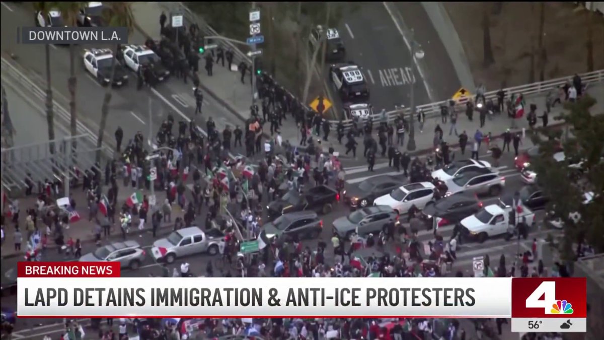 Watch: Demonstrators march in downtown Los Angeles for second day – NBC Los  Angeles