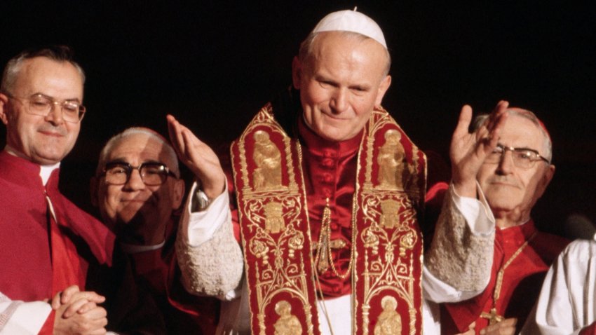 Pope John Paul II on the balcony of St. Peter's Basilica.