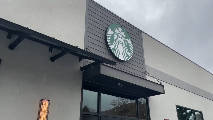 The exterior of a Starbucks location.