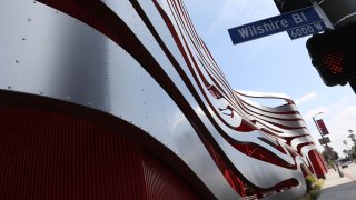 LOS ANGELES, CA – MAY 11: A detailed exterior view of the Petersen Automotive Museum structure is seen on May 11, 2016 in the Miracle Mile District of Los Angeles, California. (Photo by Victor Decolongon/Getty Images)
