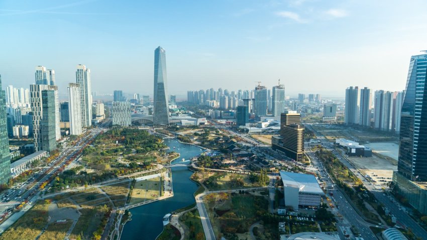 Landscape of Songdo International City. Incheon, South Korea.