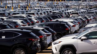 Vehicles are parked in lots at the Toyota Motor Manufacturing plant in Cambridge, Ontario, Canada, March 13, 2025.