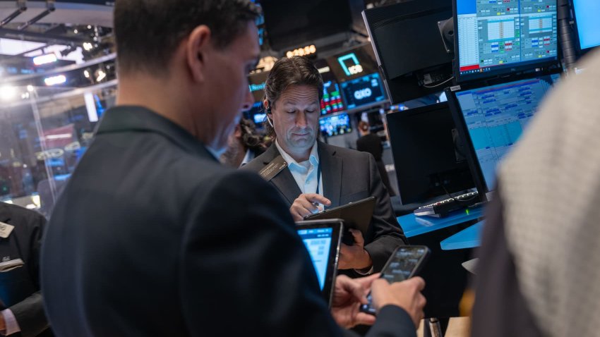 Traders work on the floor of the New York Stock Exchange (NYSE) in New York City. 