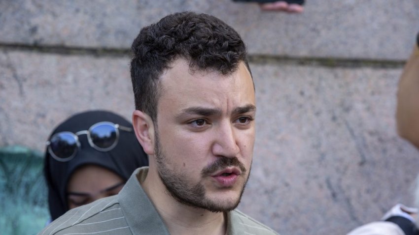 FILE - Student negotiator Mahmoud Khalil is on the Columbia University campus in New York at a pro-Palestinian protest encampment on April 29, 2024. (AP Photo/Ted Shaffrey, file)