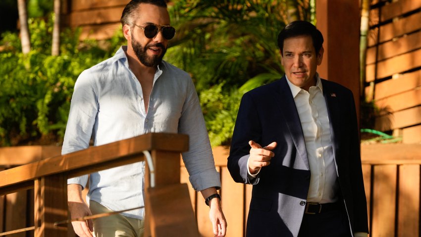 Secretary of State Marco Rubio (R) meets with El Salvador's President Nayib Bukele