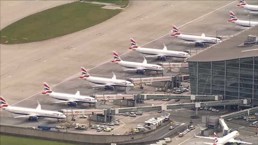 Planes parked at Heathrow airport