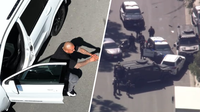 The Chino Police Department released the photo of the pursuit suspect from a drone. (Left)