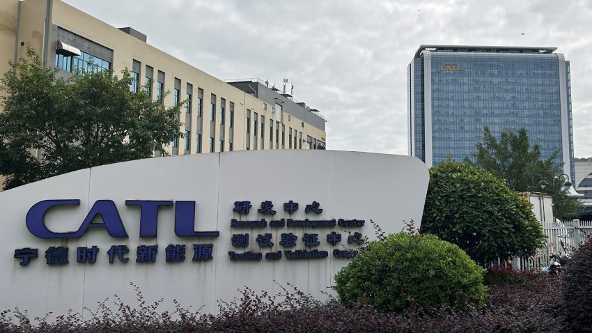 A CATL sign stands outside its research and development hub and the Chinese battery maker’s headquarters in Ningde, Fujian province, China November 8, 2024.