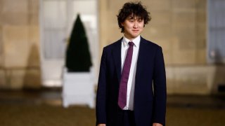 Alexandr Wang, CEO of Scale AI, arrives for a meeting with international investors in IA at the Elysee Palace as part of the Artificial Intelligence (AI) Action Summit in Paris, France, Feb. 10, 2025.