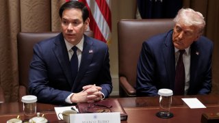 U.S. President Donald Trump and U.S. Secretary of State Marco Rubio attend a cabinet meeting at the White House, in Washington, D.C., U.S., March 24, 2025. 