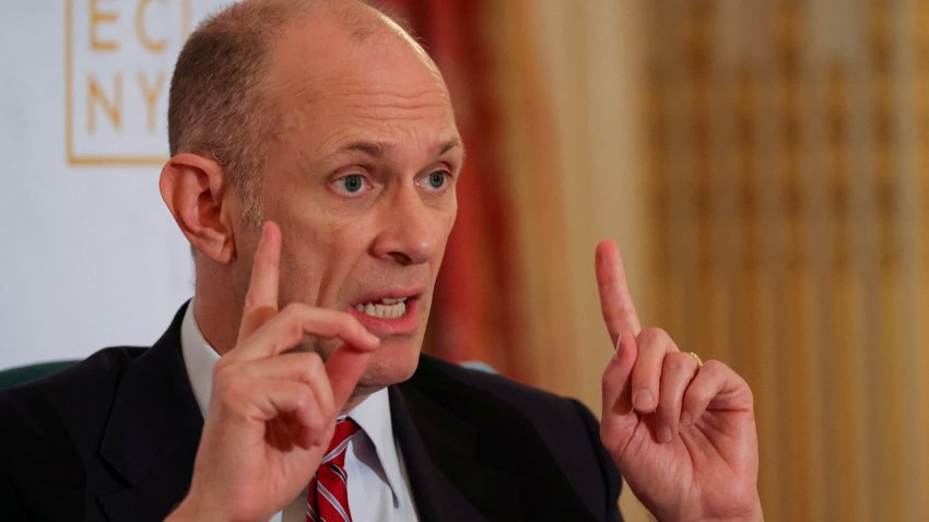 Austan Goolsbee, President and CEO of the Federal Reserve Bank of Chicago, speaks to the Economic Club of New York in New York City, U.S., April 10, 2025. 