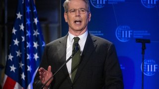 US Treasury Secretary Scott Bessent speaks during the Institute of International Finance (IIF) Global Outlook Forum in Washington, DC on April 23, 2025.