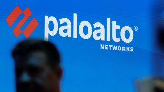 Palo Alto Networks signage displays on the screen at the Nasdaq Market in New York City, U.S., March 25, 2025.