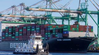 A container ship is shown at the Port of Los Angeles in Los Angeles, California, U.S. November 22, 2021.