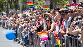 Crowd gathers to watch the 54rd Annual San Francisco Pride Parade
