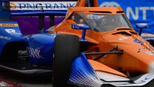 Apr 20, 2024; Long Beach, California, USA; Chip Ganassi Racing driver Scott Dixon (9) of New Zealand during qualifying at Long Beach Street Circuit. Mandatory Credit: Gary A. Vasquez-USA TODAY Sports
