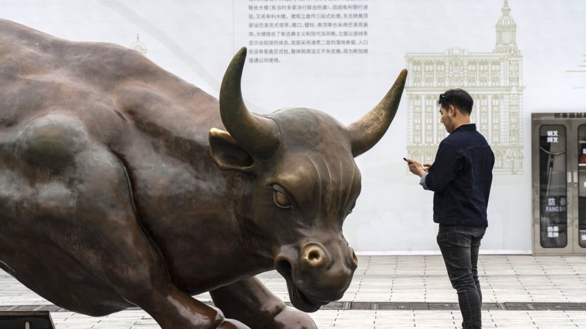 A statue of a bull in Shanghai, China, on Monday, Oct. 21, 2024.