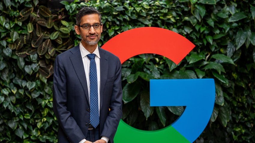 Sundar Pichai, chief executive officer of Alphabet Inc., during a visit to the Google for Startups campus in Warsaw, Poland, on Thursday, Feb. 13, 2025. The EU has established a reputation globally for its aggressive regulation of major technology companies, including the likes of Apple and Google over antitrust concerns. Photographer: Damian Lemanski/Bloomberg via Getty Images