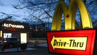 McDonald’s Drive Thru sign seen outside a McDonald’s fast food restaurant, in Edmonton, Alberta, on April 19, 2025.