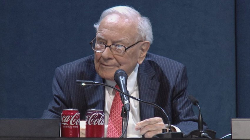 Warren Buffett speaks during the Berkshire Hathaway Annual Shareholders Meeting in Omaha, Nebraska on May 3, 2025.