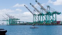 Cranes at the Port of Los Angeles are empty of cargo ships, in San Pedro California, U.S., May 13, 2025.