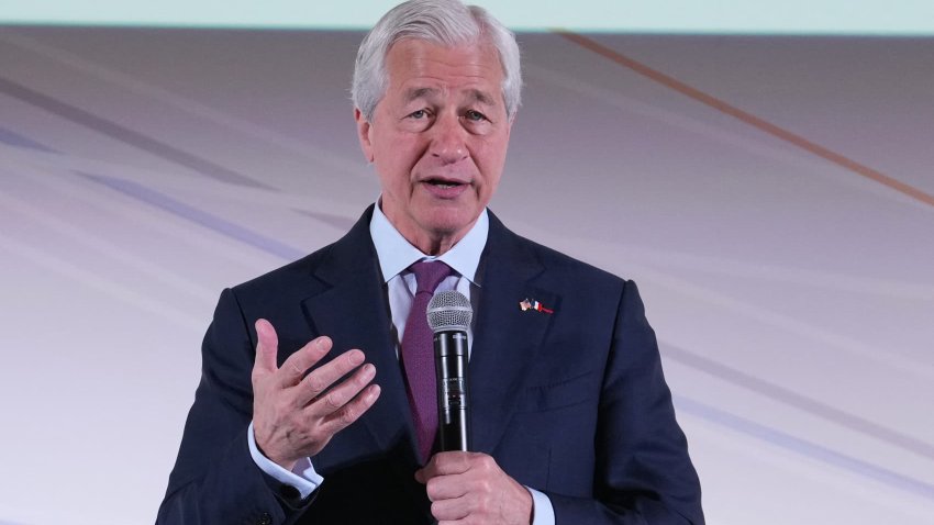 JPMorgan Chase CEO Jamie Dimon delivers a speech during the Global Markets Conference, ahead of the Choose France summit, in Paris, on May 15, 2025.