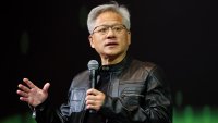 Jensen Huang, co-founder and CEO of Nvidia Corp., speaks during a news conference in Taipei on May 21, 2025.